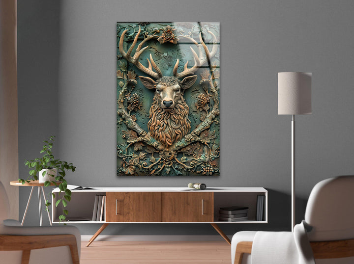 Vintage Deer Picture Glass Wall Art glass art painting, glass art for the Wall