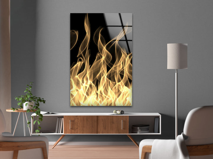 Burning Fire Glass Wall Art