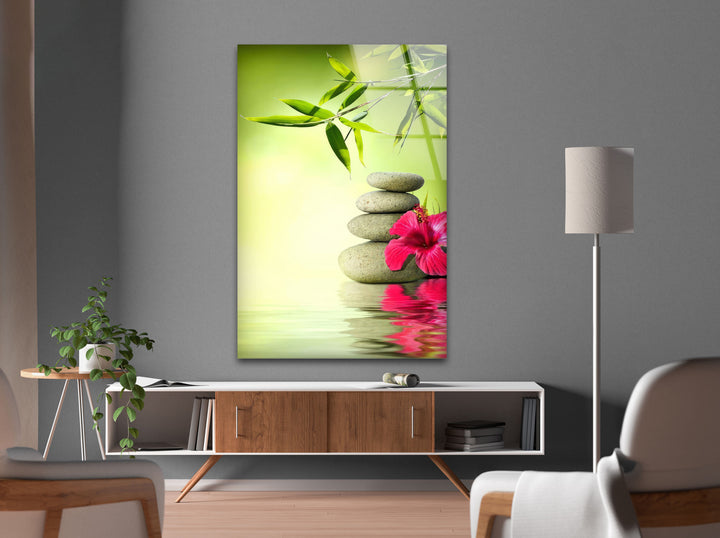 Green Zen & Spa Stones Glass Wall Artwork & Cool Decor