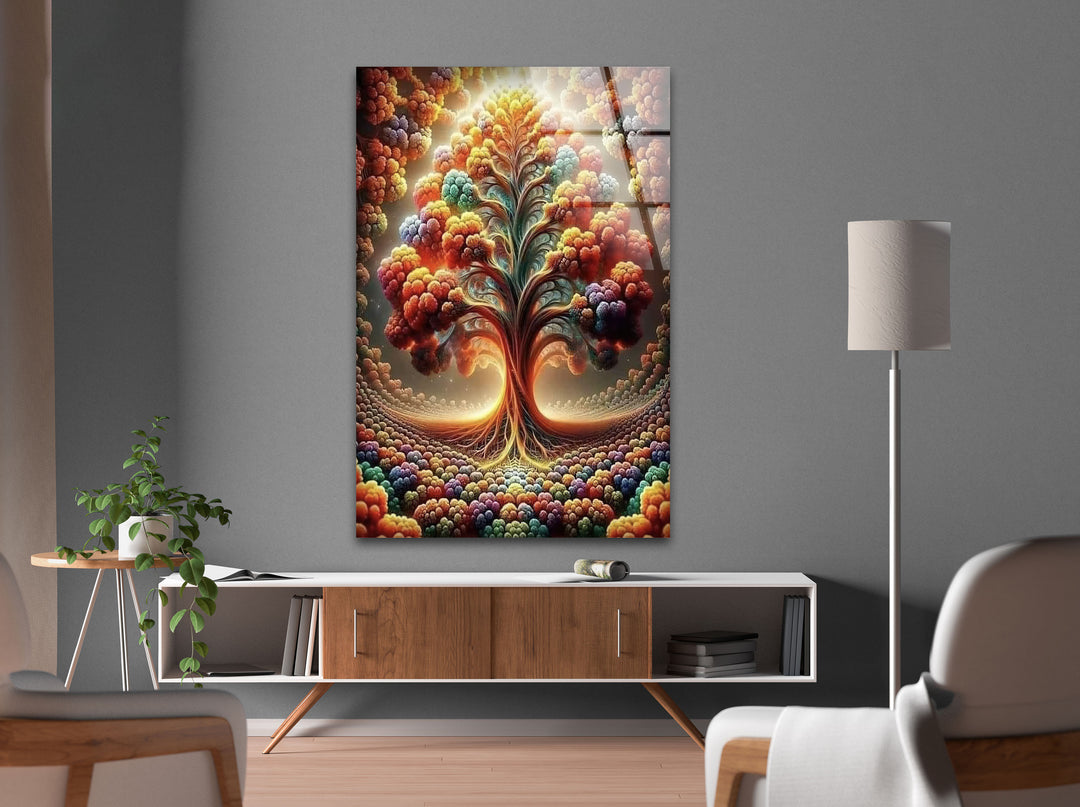 Colored Life of Tree Glass Wall Art Glass Printing Wall Art, Print photos on glass