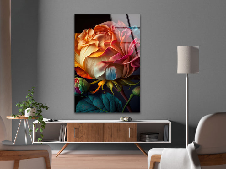 Multicolored Rosebud Glass Wall Art, glass pictures for Wall, glass prints wall art