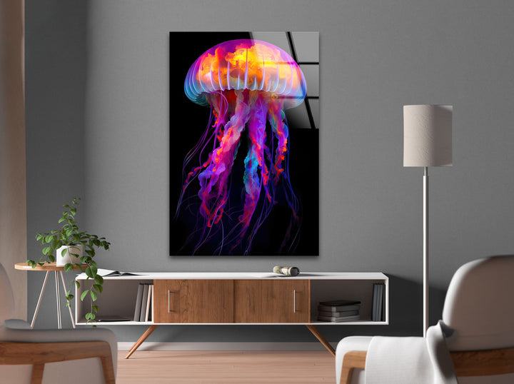 Neon Jellyfish Glass Wall Art stained glass wall art, stained glass wall decor