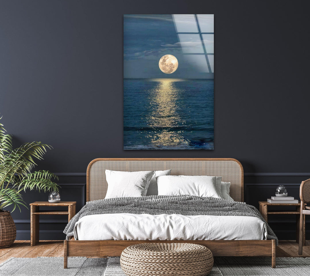 Moon and Sea Night Sunset Glass Wall Art glass image printing, glass prints from photos
