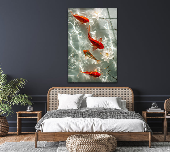 Orange Koi Fishes Glass Wall Art glass wall decor, glass wall art decor
