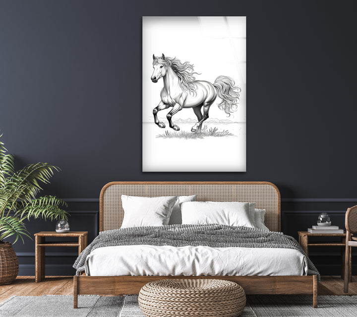 A high-detail black and white artwork that celebrates the grace and freedom of horses.