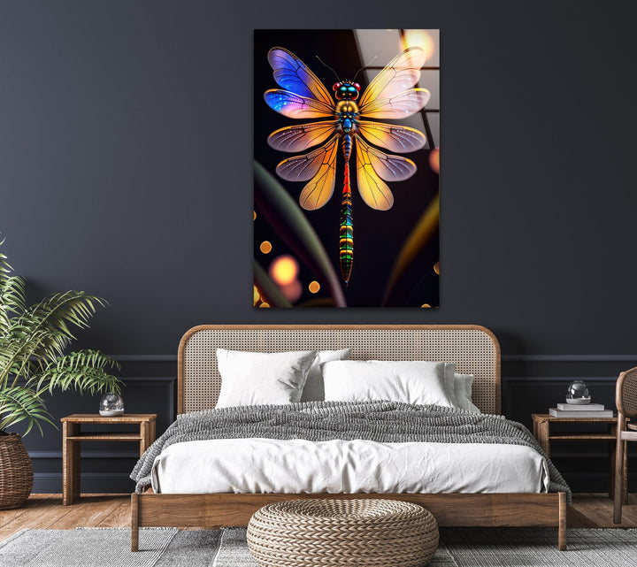 Vivid Colored Dragonfly Glass Wall Art photo print on glass, prints on glass wall art
