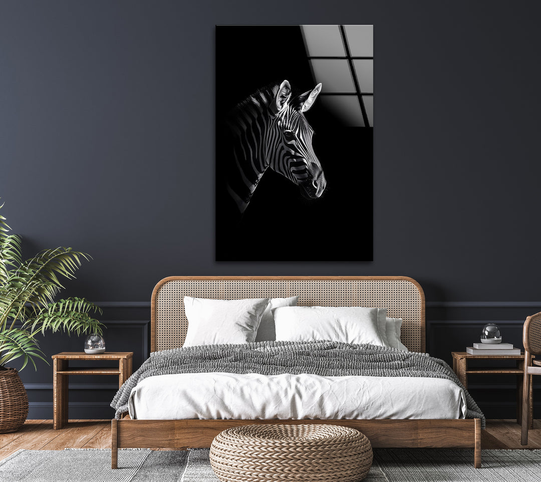 Zebra Pride: Dramatic Black and White Zebra Portrait on Glass
