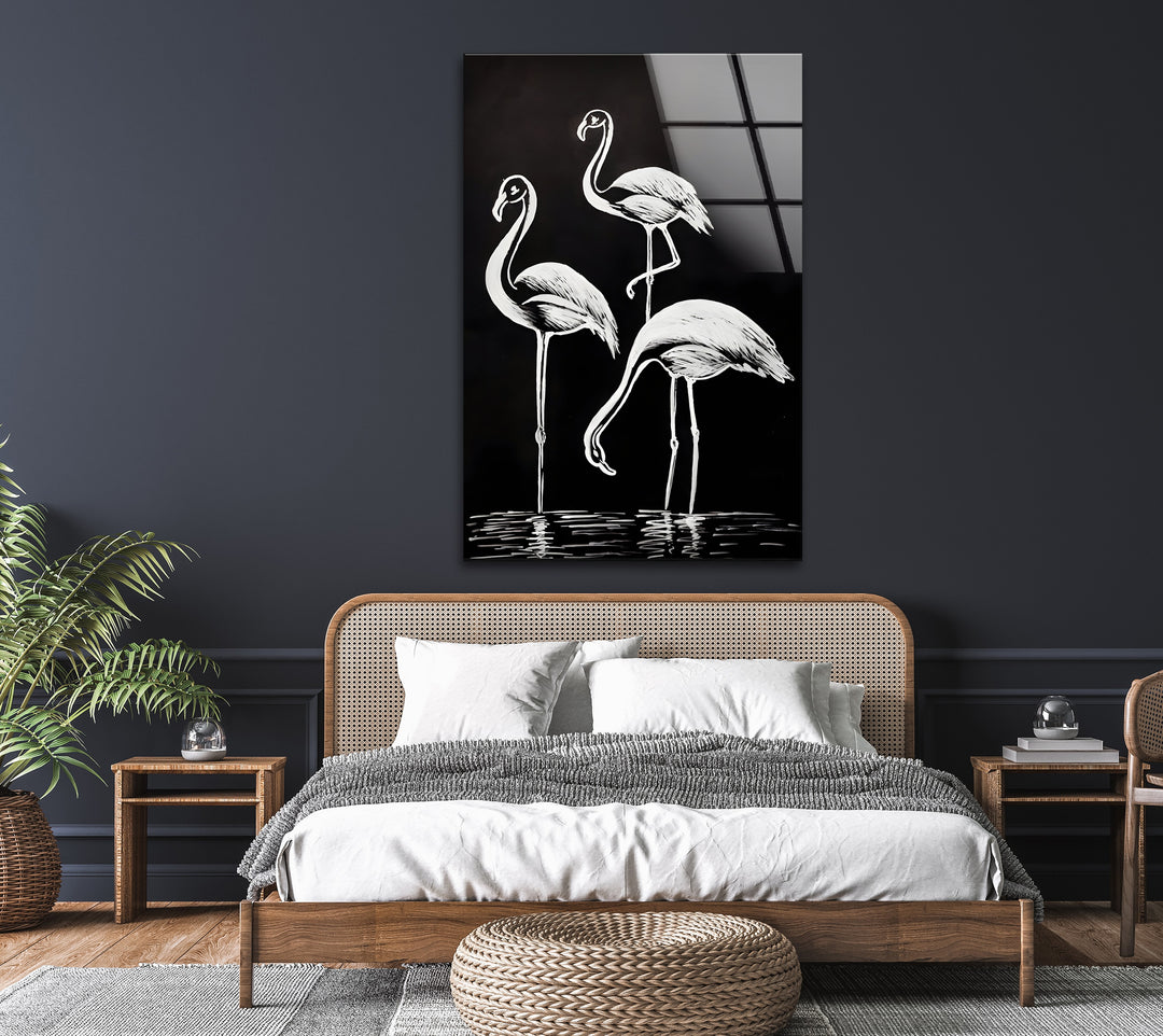 Elegant Flamingos – Black & White Minimalist Wall Art