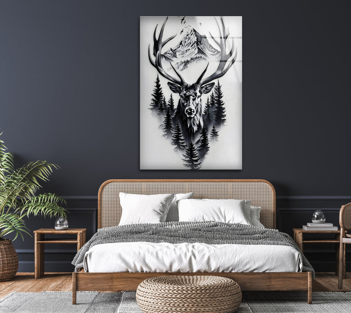 Majestic Stag & Mountain – Black & White Wildlife Wall Art