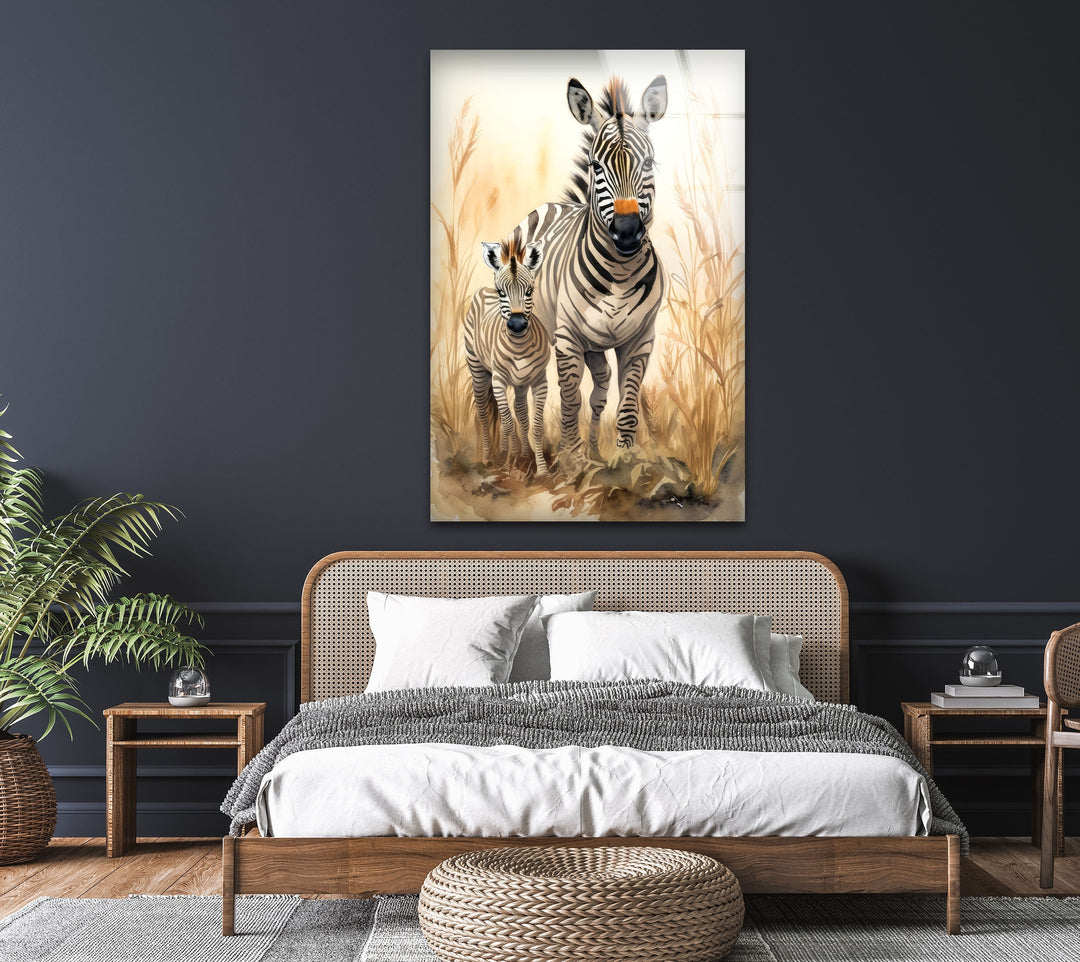 Zebra Family Glass Wall Art photo print on glass, prints on glass wall art
