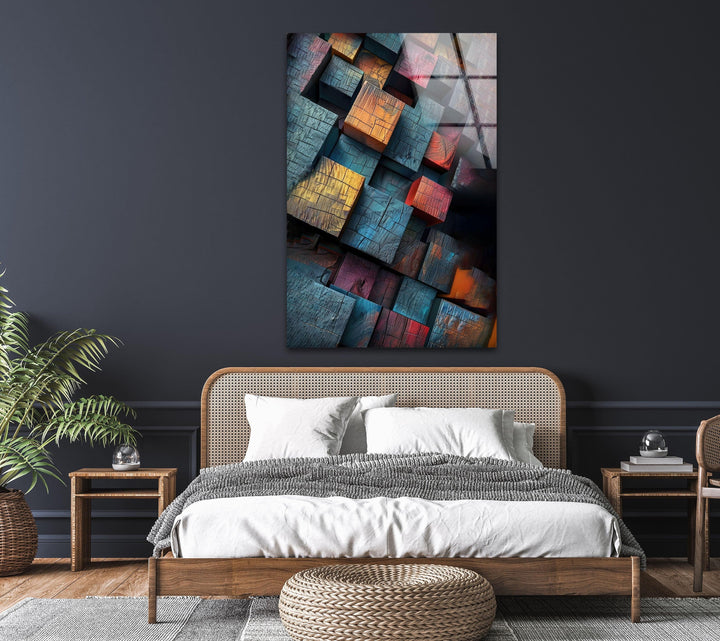 Colored Wood Cubes Glass Wall Art glass image printing, glass prints from photos
