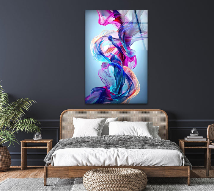 Colored Pink and Blue Fractal Glass Wall Art custom glass photo prints, large glass prints
