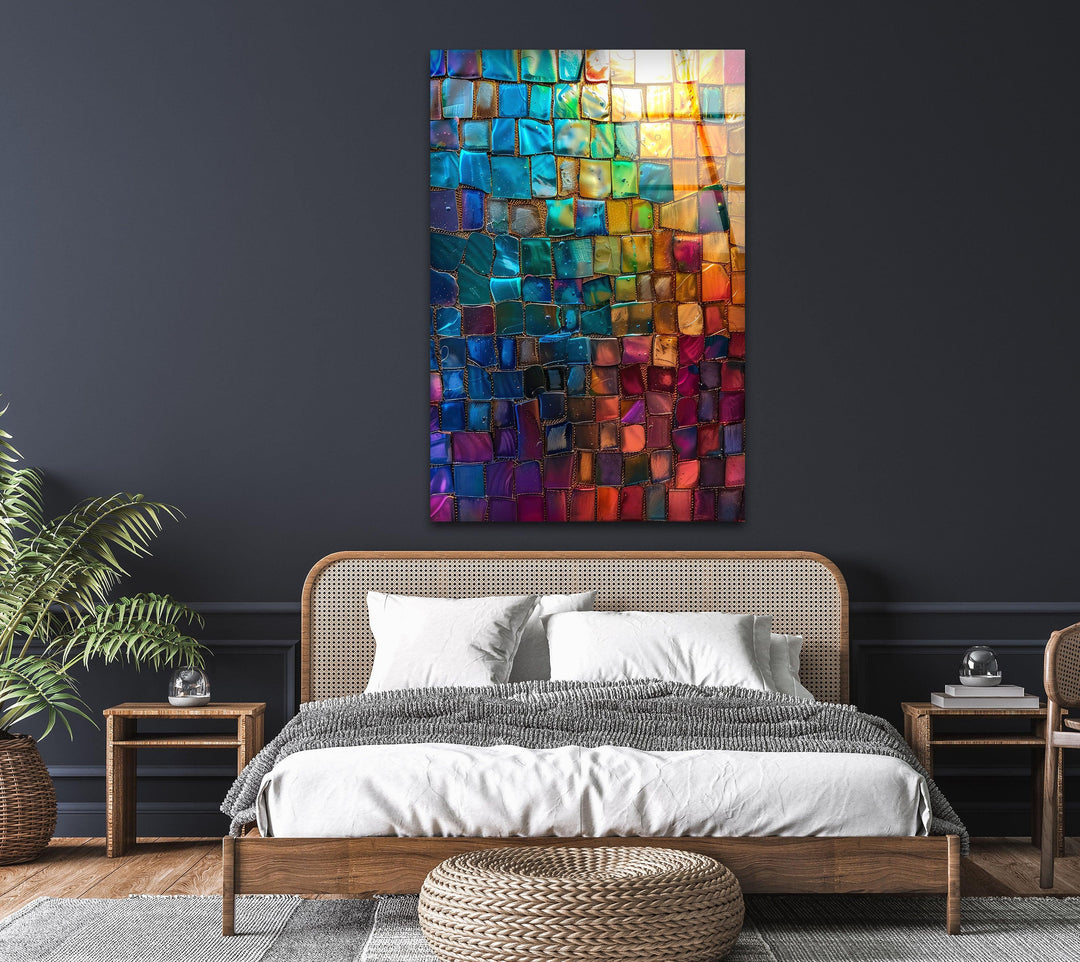 Colorful Mosaic Design Glass Wall Art Glass Printing Wall Art, Print photos on glass