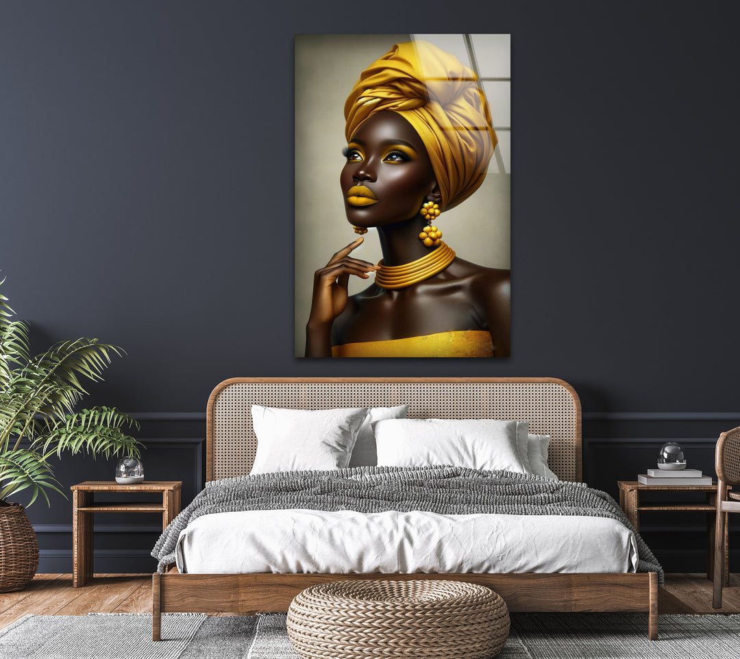 African Black Woman Tempered Glass Wall Art - MyPhotoStation