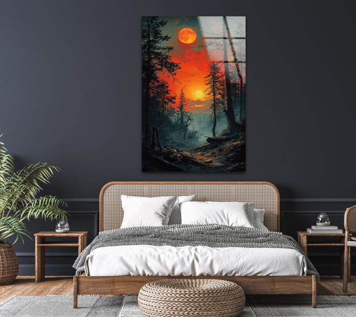 Blood Moon In The Forest Glass Wall Art glass image printing, glass prints from photos