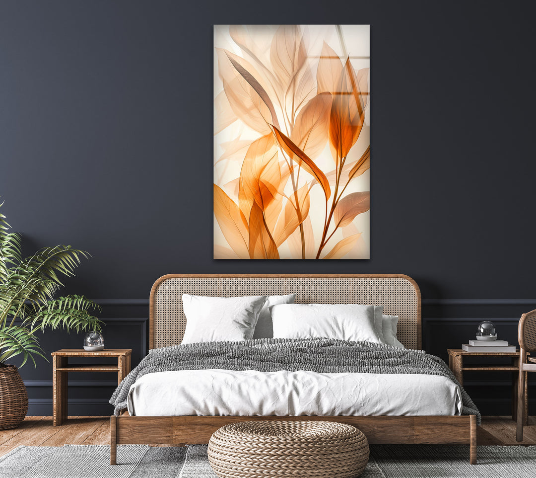 Watercolor Orange Leaves Glass Wall Art, glass photo prints, glass picture prints