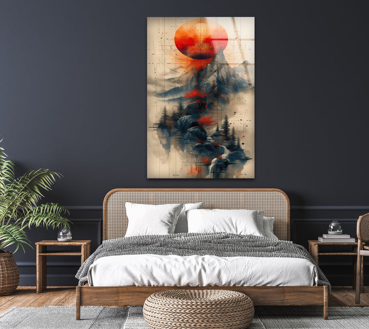 Blood Moon & Mountain Glass Wall Art photo print on glass, prints on glass wall art