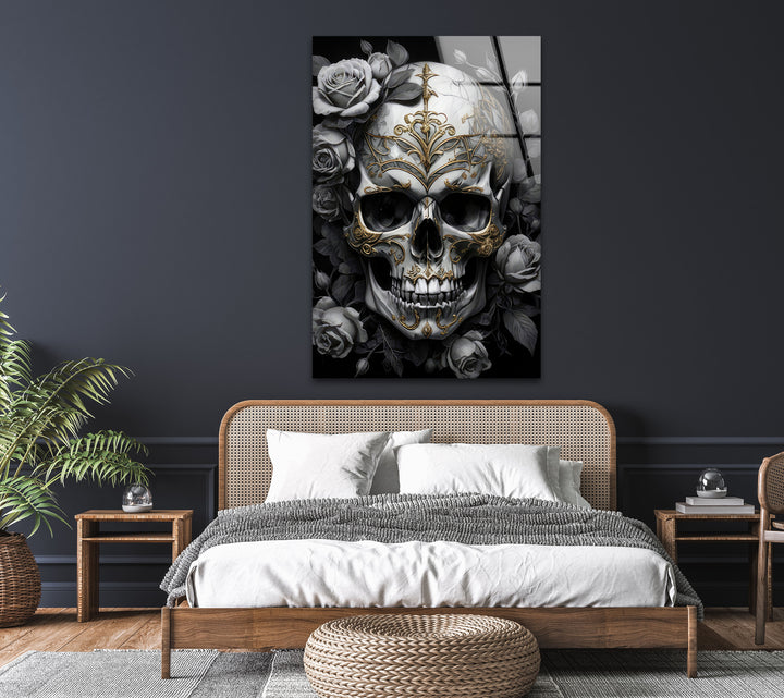 Skull & Rose Cool Art Prints & Glass Wall Pictures