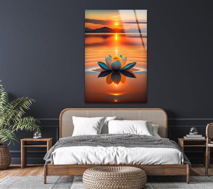 Lotus At Sunset Glass Wall Art, glass image printing, glass prints from photos