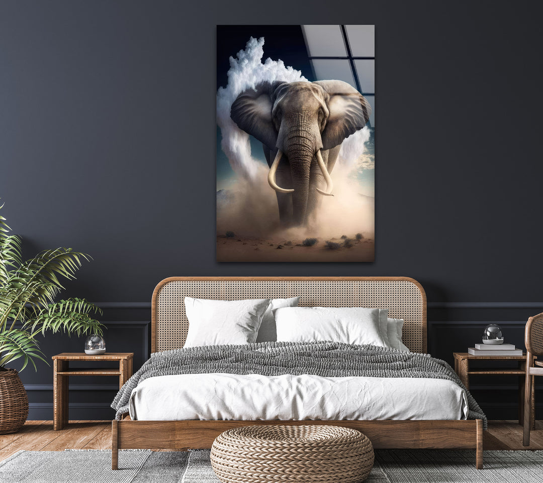 Desert Elephant Glass Wall Art glass pictures for Wall, glass prints wall art