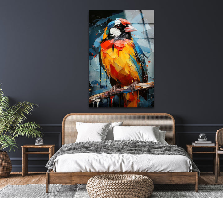 Colorful Bird Painting Glass Wall Art print on glass, glass printed photos