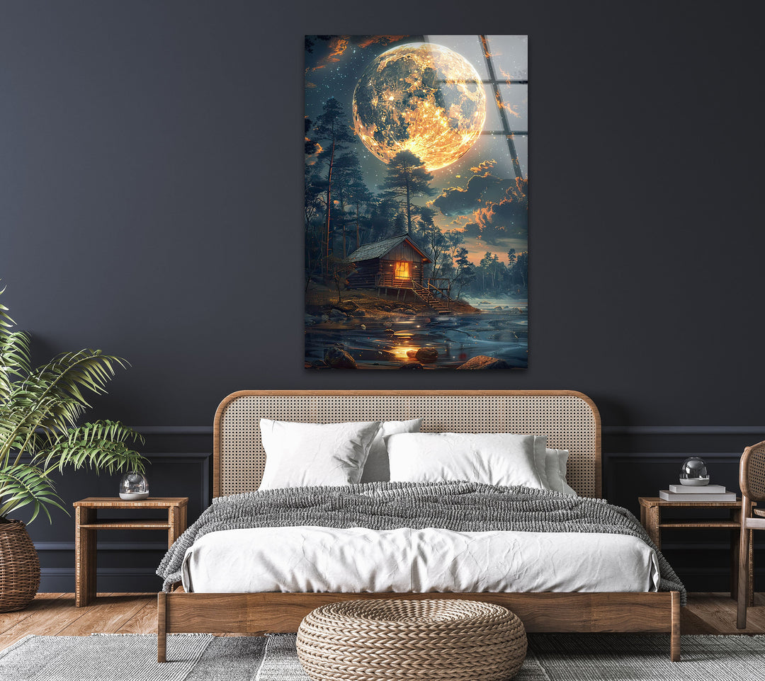 Night Starry Sky & House Glass Wall Art Glass Printing Wall Art, Print photos on glass