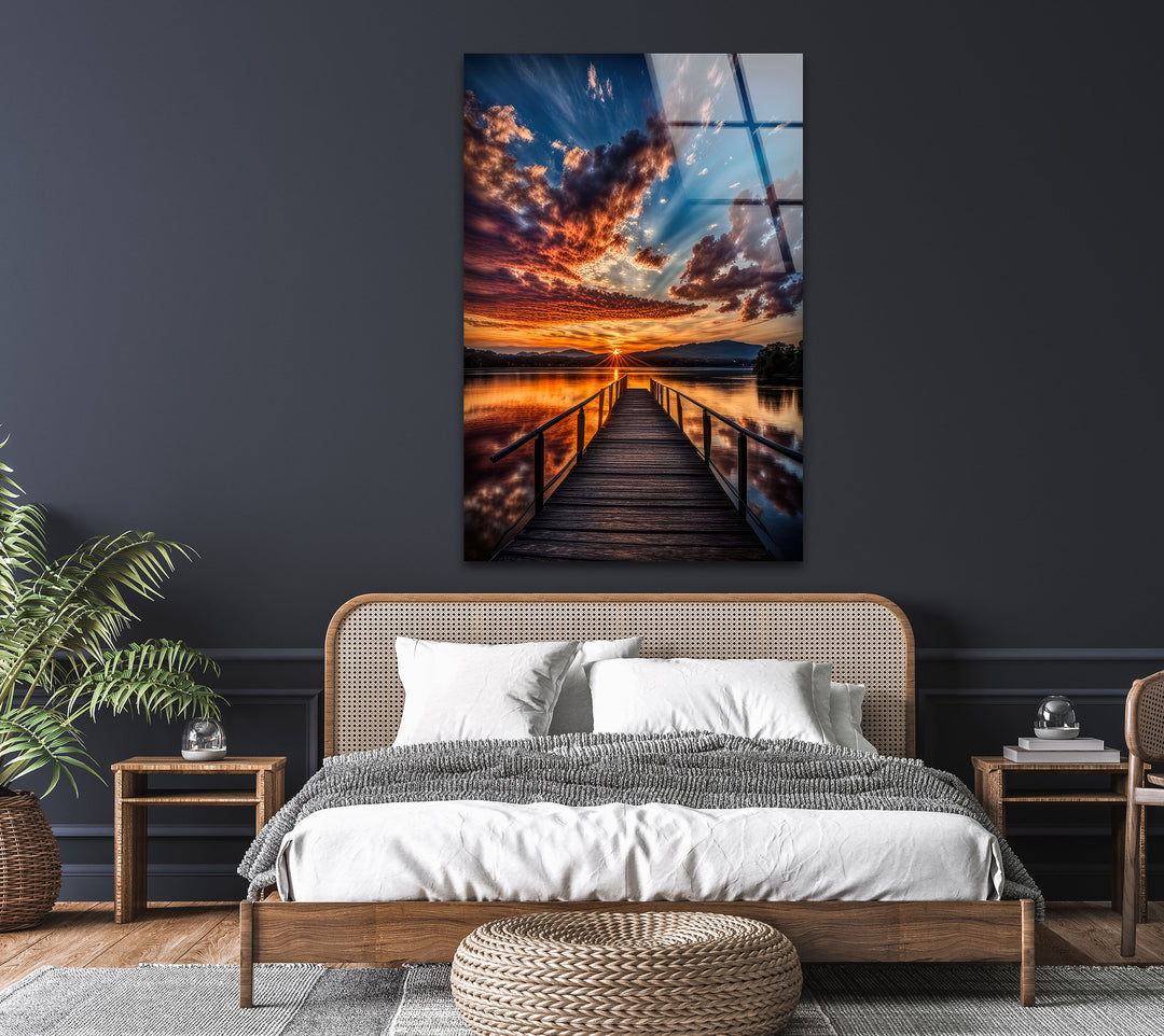 Peaceful Lakeside & Dock Glass Wall Art picture on glass wall art, photos printed on glass