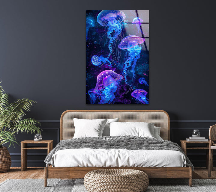 Glowing Jellyfish Glass Wall Art art glass wall art, glass wall art pictures