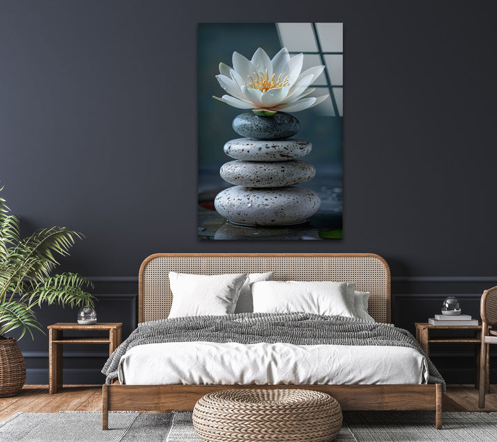 Zen Stones & Lotus Glass Wall Art, art glass wall art, glass wall art pictures