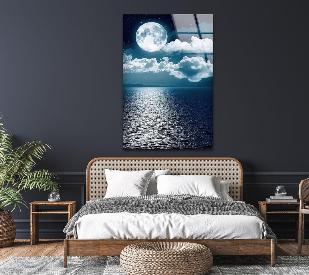 Blue Moon & Clouds Glass Wall Art glass image printing, glass prints from photos