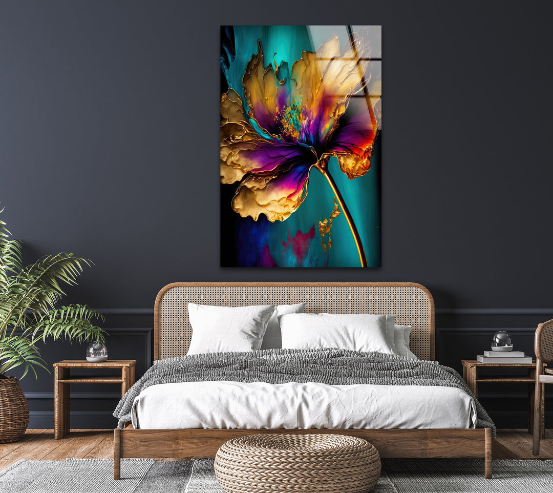 Gold Abstract Flower Glass Wall Art, Glass Printing Wall Art, Print photos on glass