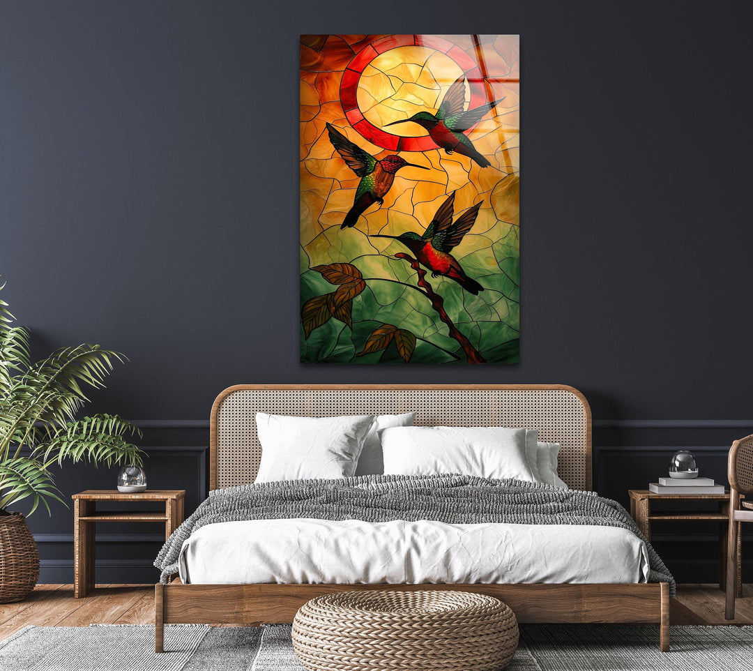 Stained Hummingbirds Wall Art glass pictures for Wall, glass prints wall art