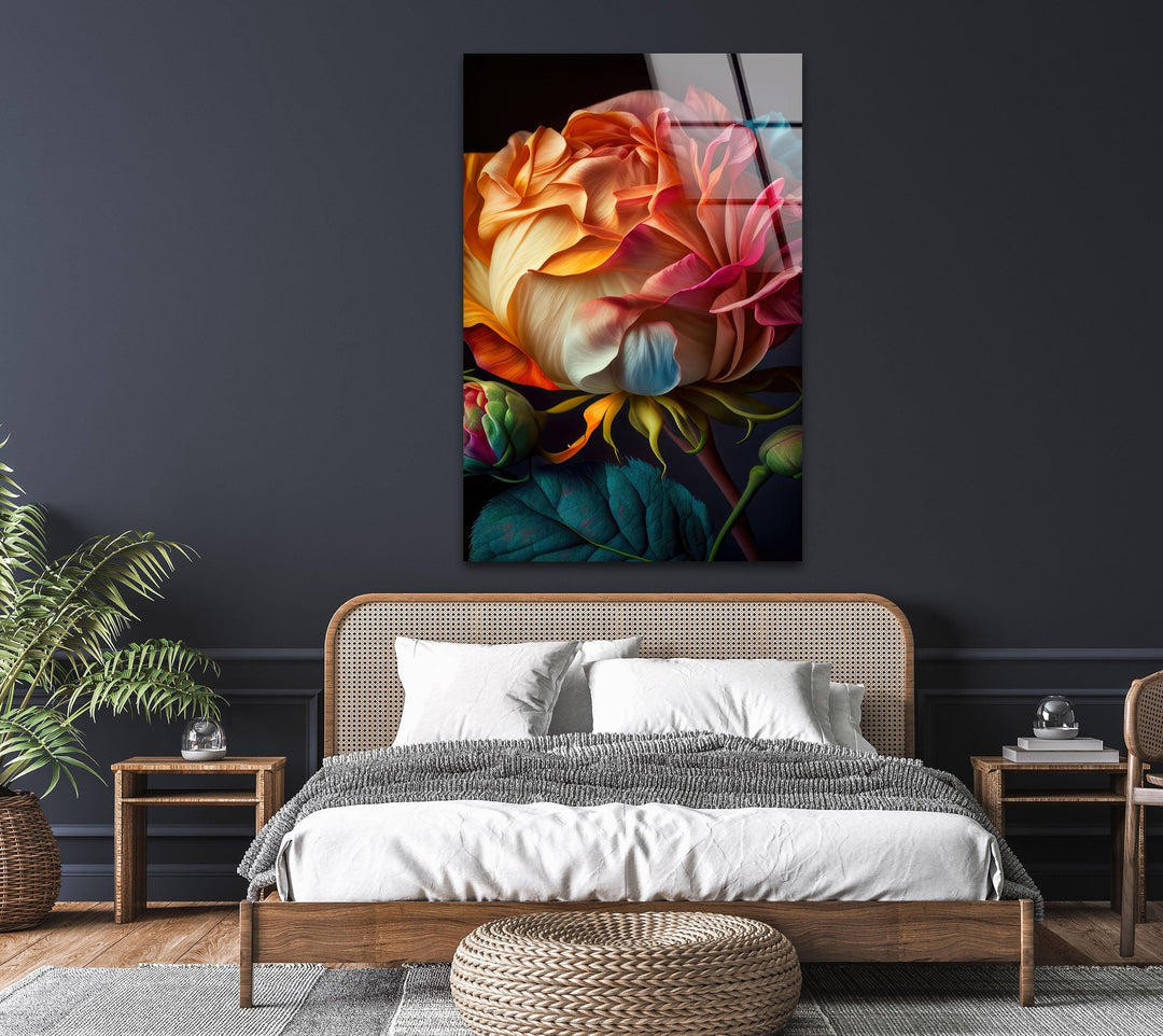 Multicolored Rosebud Glass Wall Art, glass image printing, glass prints from photos