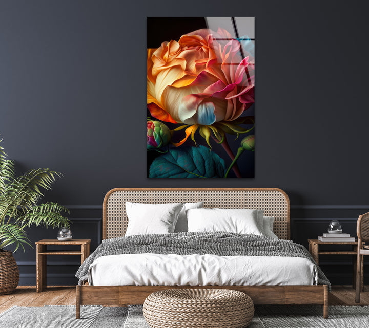 Multicolored Rosebud Glass Wall Art, glass image printing, glass prints from photos