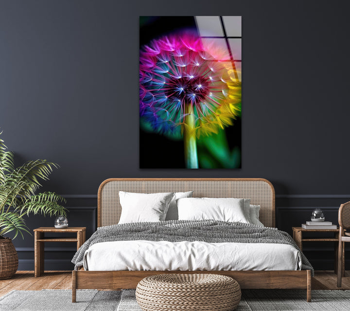 Rainbow Dandelion Glass Wall Art, Glass Printing Wall Art, Print photos on glass