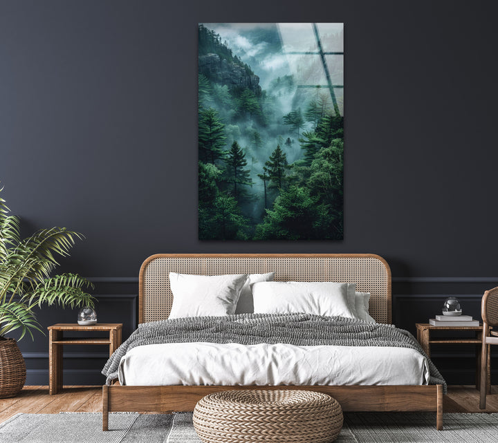 Dark Foggy Forest Glass Wall Art glass pictures for Wall, glass prints wall art