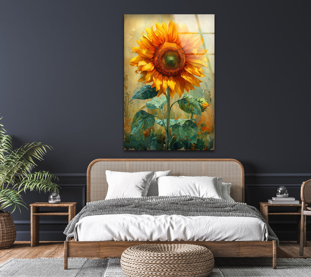 Watercolor Sunflower Glass Wall Art, art glass wall art, glass wall art pictures