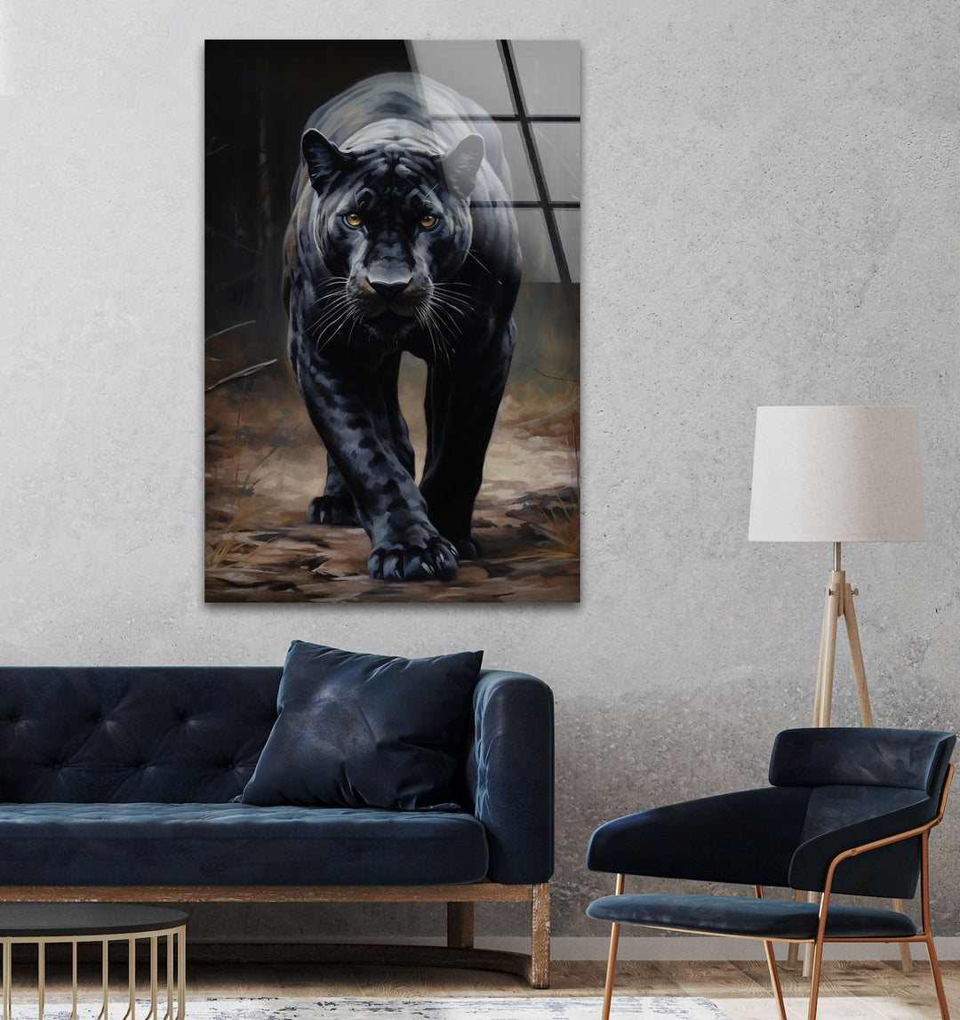 Black Puma Glass Wall Art Glass Printing Wall Art, Print photos on glass
