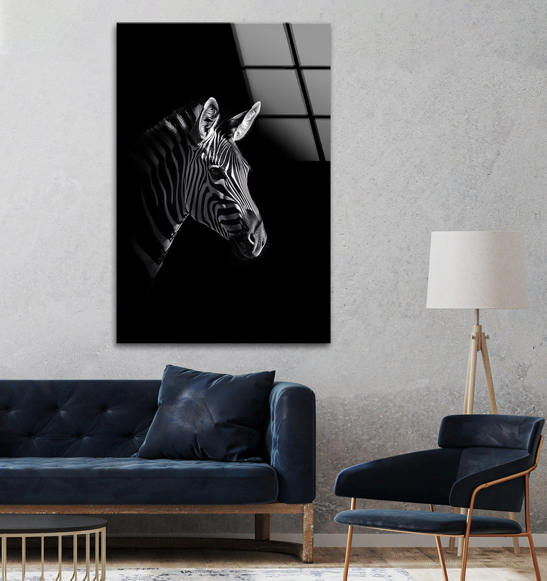 Zebra Elegance: Bold Black and White Animal Art on Glass Wall
