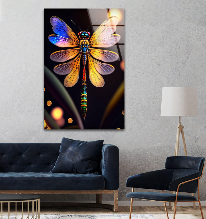 Vivid Colored Dragonfly Glass Wall Art custom glass pictures, glass art prints
