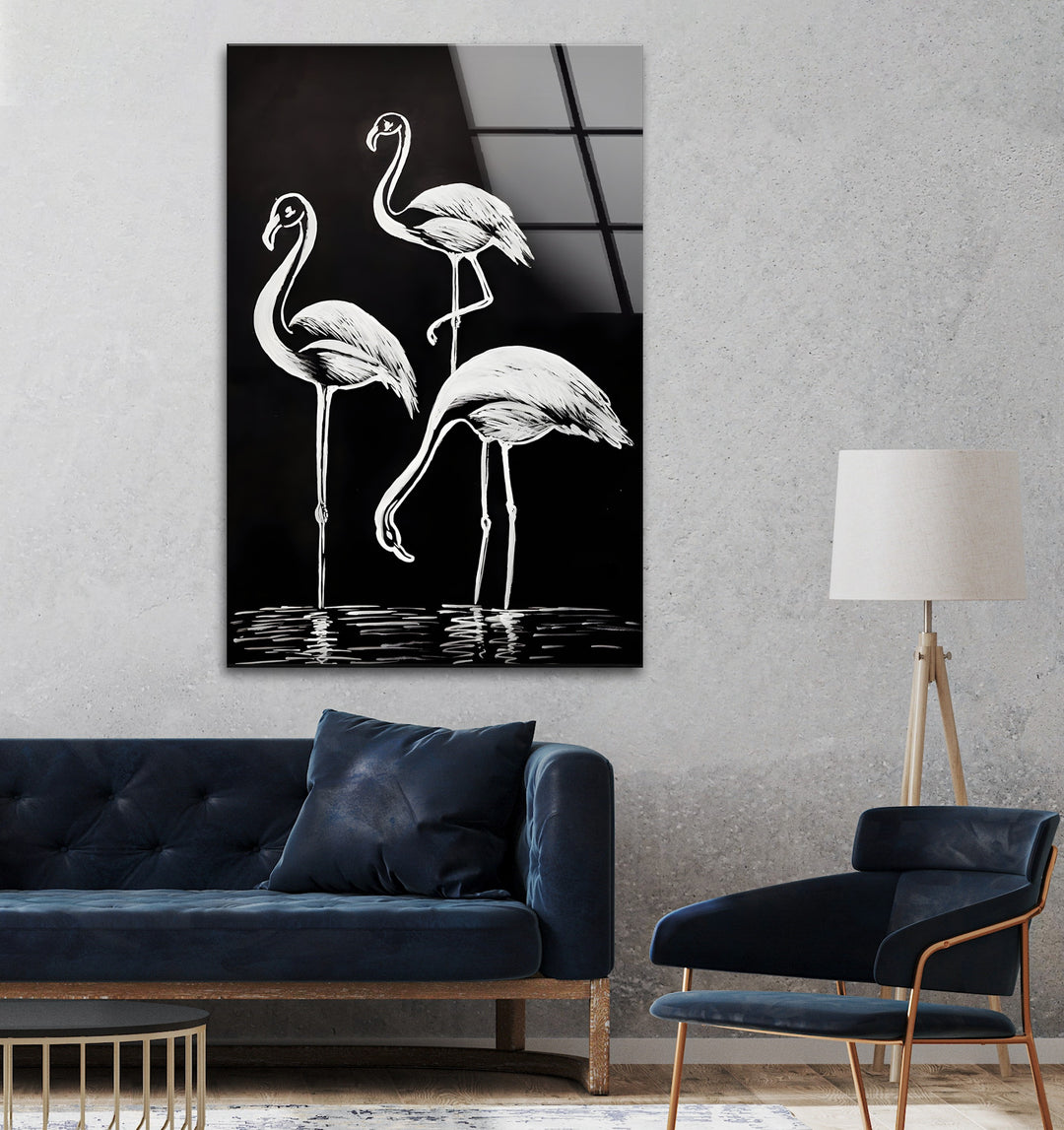 Elegant Flamingos – Black & White Minimalist Wall Art