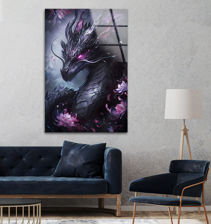 Mystical and powerful, this purple dragon artwork adds fantasy and magic to your home on durable glass.
