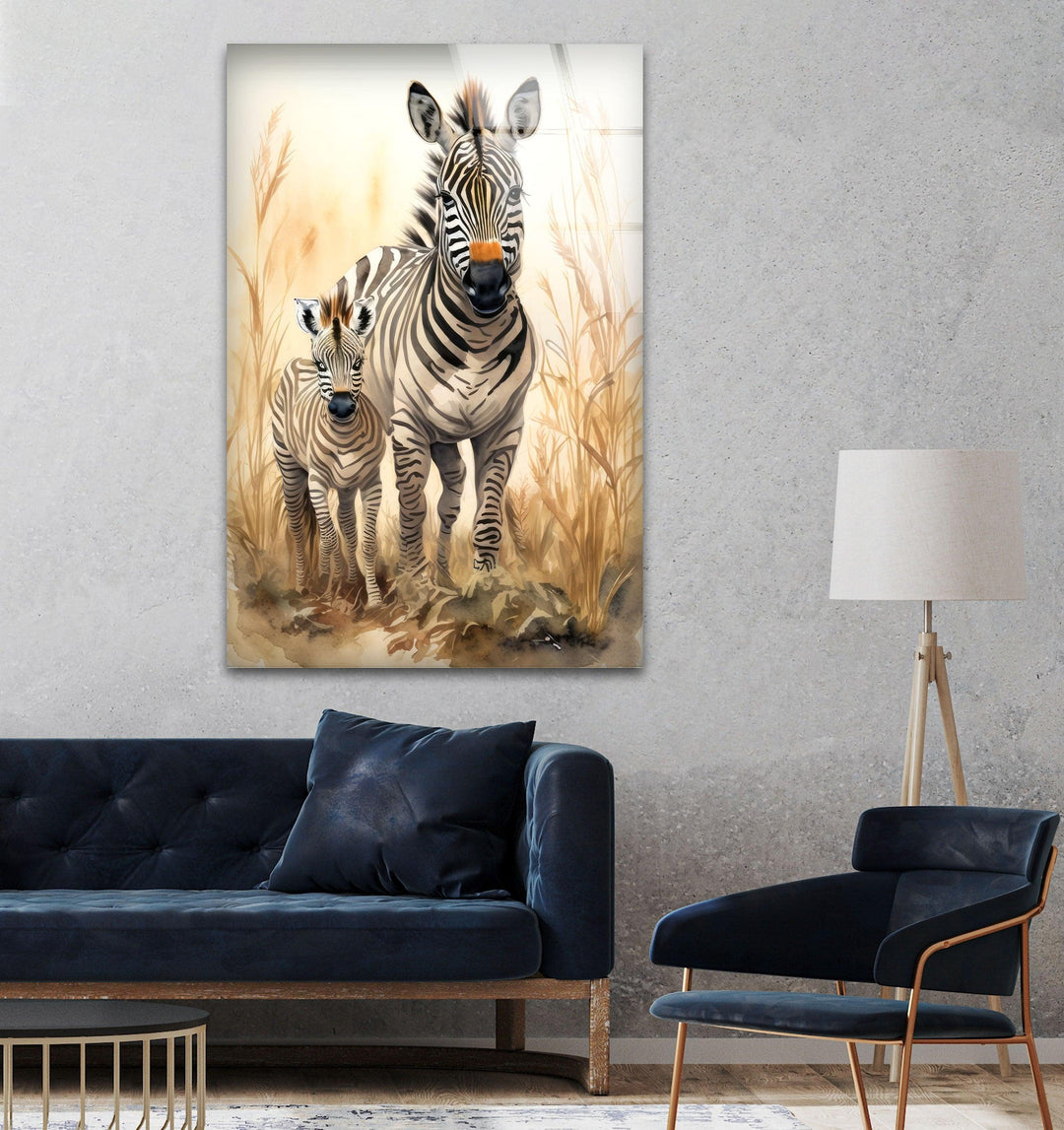 Zebra Family Glass Wall Art custom glass pictures, glass art prints
