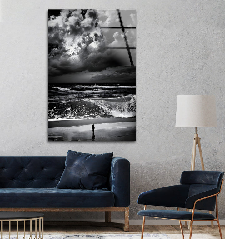 A perfect blend of calm and chaos, this black and white glass art brings a moody yet peaceful aesthetic to any space.

