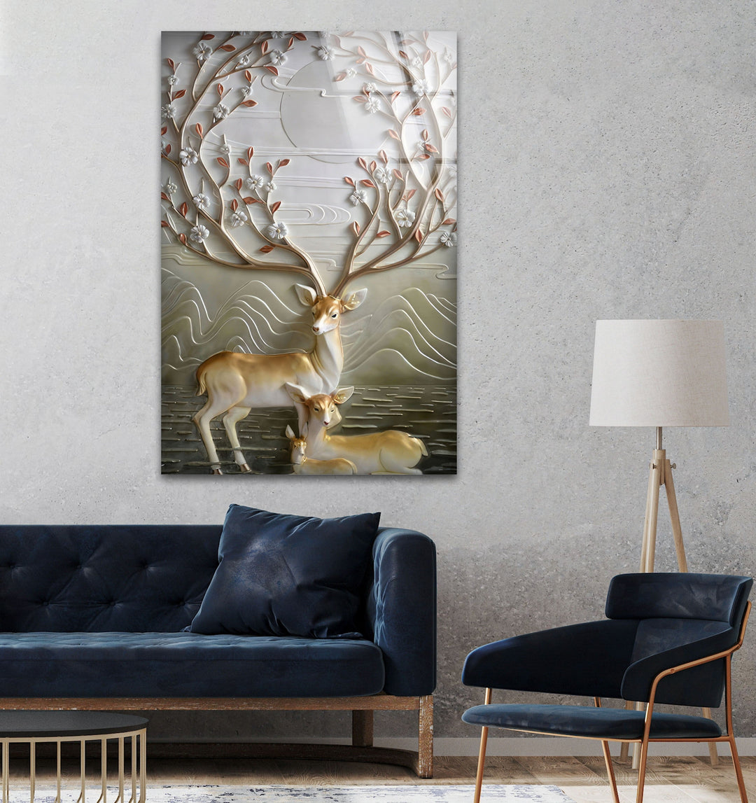 Deer Family Glass Wall Art custom glass photo prints, large glass prints
