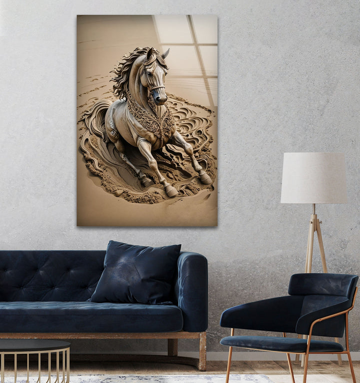 Desert Horse Glass Wall Art picture on glass wall art, photos printed on glass
