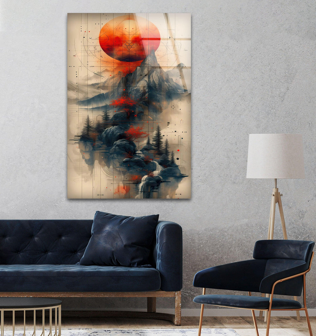 Blood Moon & Mountain Glass Wall Art custom glass pictures, glass art prints