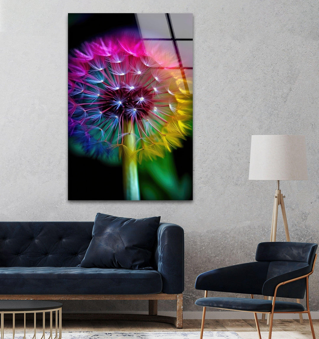 Rainbow Dandelion Glass Wall Art, art glass wall art, glass wall art pictures