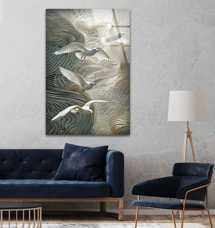 Birds Flying on Wall Glass Wall Art photo print on glass, prints on glass wall art