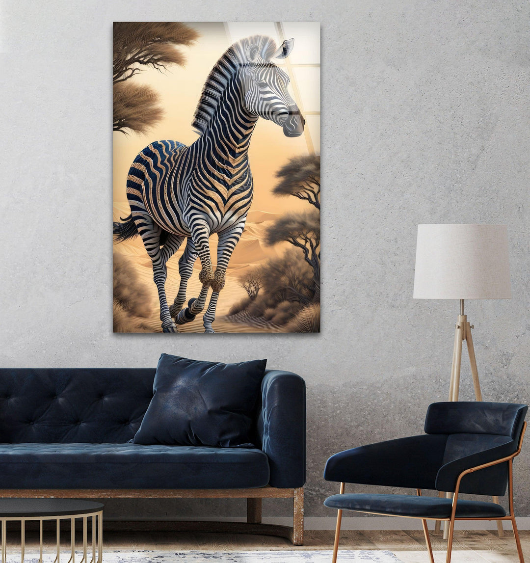 Zebra in The Desert Glass Wall Art             glass wall decor, glass wall art decor